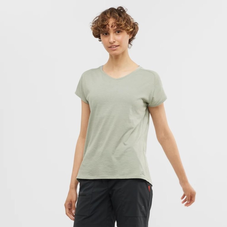 Camiseta Salomon Essential Shaped Curta Sleeve Feminino Menta | PT E91378